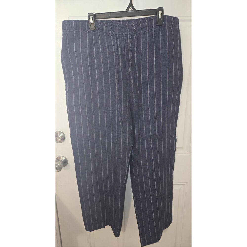 Thomas Grant  Women Navy Blue White Striped 100 %Linen Size 20W/22 Pants